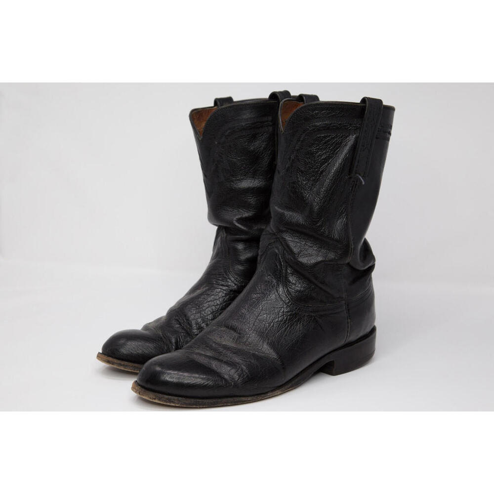 Men's Lucchese 2000 Black Roper Cowboy Boots Sz 8.5 2E